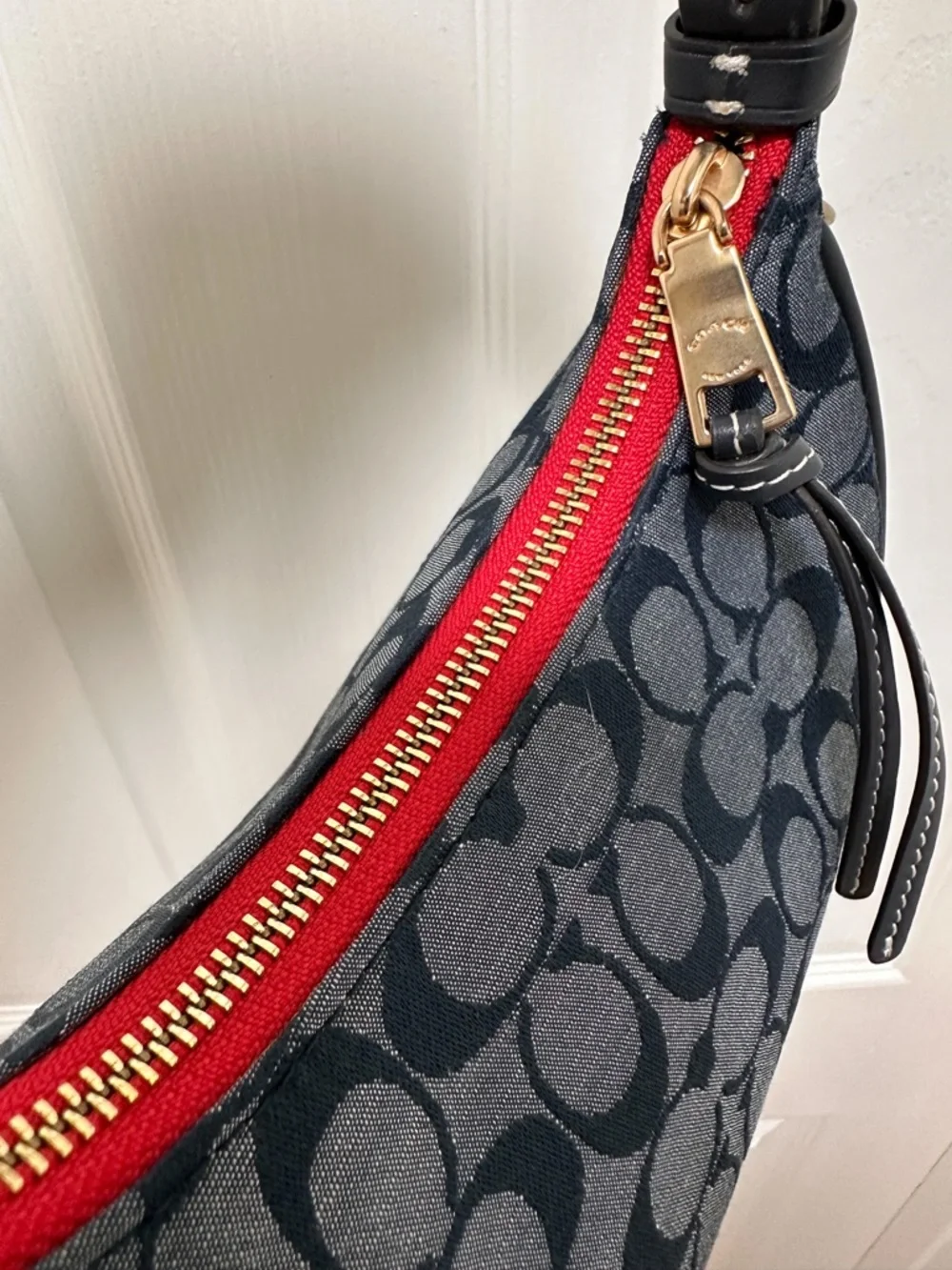 Coach Kleo Shoulder Bag Blue Signature Chambray Red‎ Lining